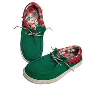 Hey Dude Wally Holiday Elf Slip On Shoes Loafer Mens Size 8 Christmas Green Red